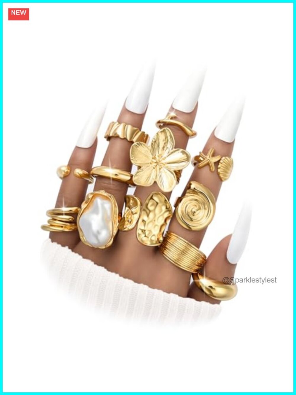 12 PCS Chunky Gold Plated Rings for Women Statement Flower Ring Set